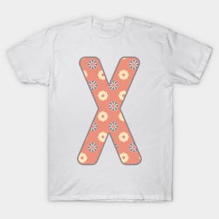 MONOGRAM LETTER X PINK FLORAL TYPOGRAPHY DESIGN T-Shirt